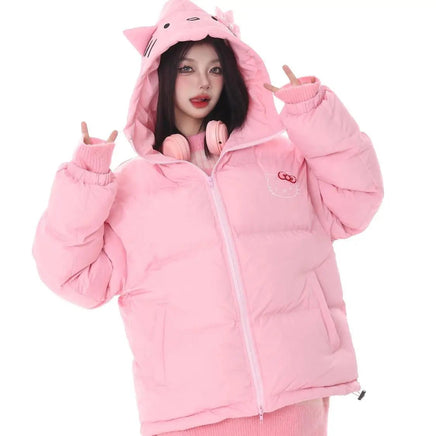 Hello Kitty Coat Hooded Cotton Soft Versatile Korean Version Loose Padded Jackets Y2k Kawaii Women Clothes - Lusy Store LLC
