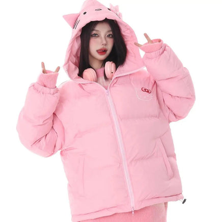 Hello Kitty Coat Hooded Cotton Soft Versatile Korean Version Loose Padded Jackets Y2k Kawaii Women Clothes Pink