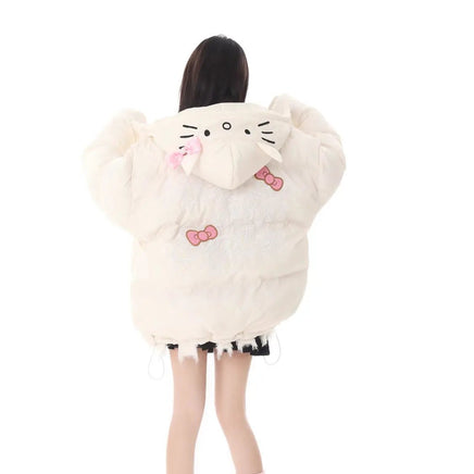 Hello Kitty Coat Hooded Cotton Soft Versatile Korean Version Loose Padded Jackets Y2k Kawaii Women Clothes Apricot