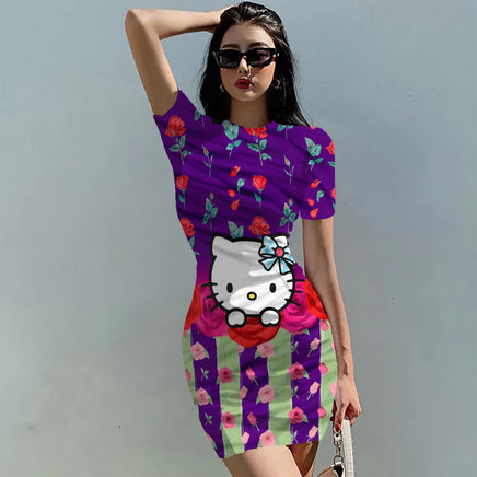 Hello Kitty Dress Slim Bodycon Dress - DS12 - Lusy Store LLC