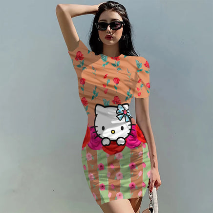 Hello Kitty Dress Slim Bodycon Dress - DS12 - Lusy Store LLC