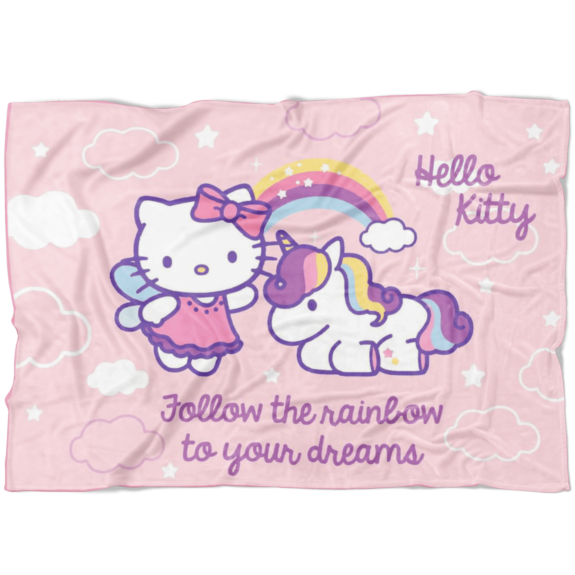 Hello Kitty Follow The Rainlow To Your Dreams Fleece Blanket For Kids - Lusy Store