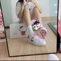 Hello Kitty girls shoes - Kawaii anime cute cartoon lace white shoes - Sports shoes birthday gift - Lusy Store LLC