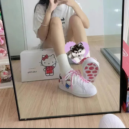 Hello Kitty girls shoes - Kawaii anime cute cartoon lace white shoes - Sports shoes birthday gift