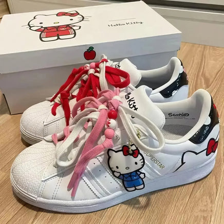 Hello Kitty girls shoes - Kawaii anime cute cartoon lace white shoes - Sports shoes birthday gift - Lusy Store LLC