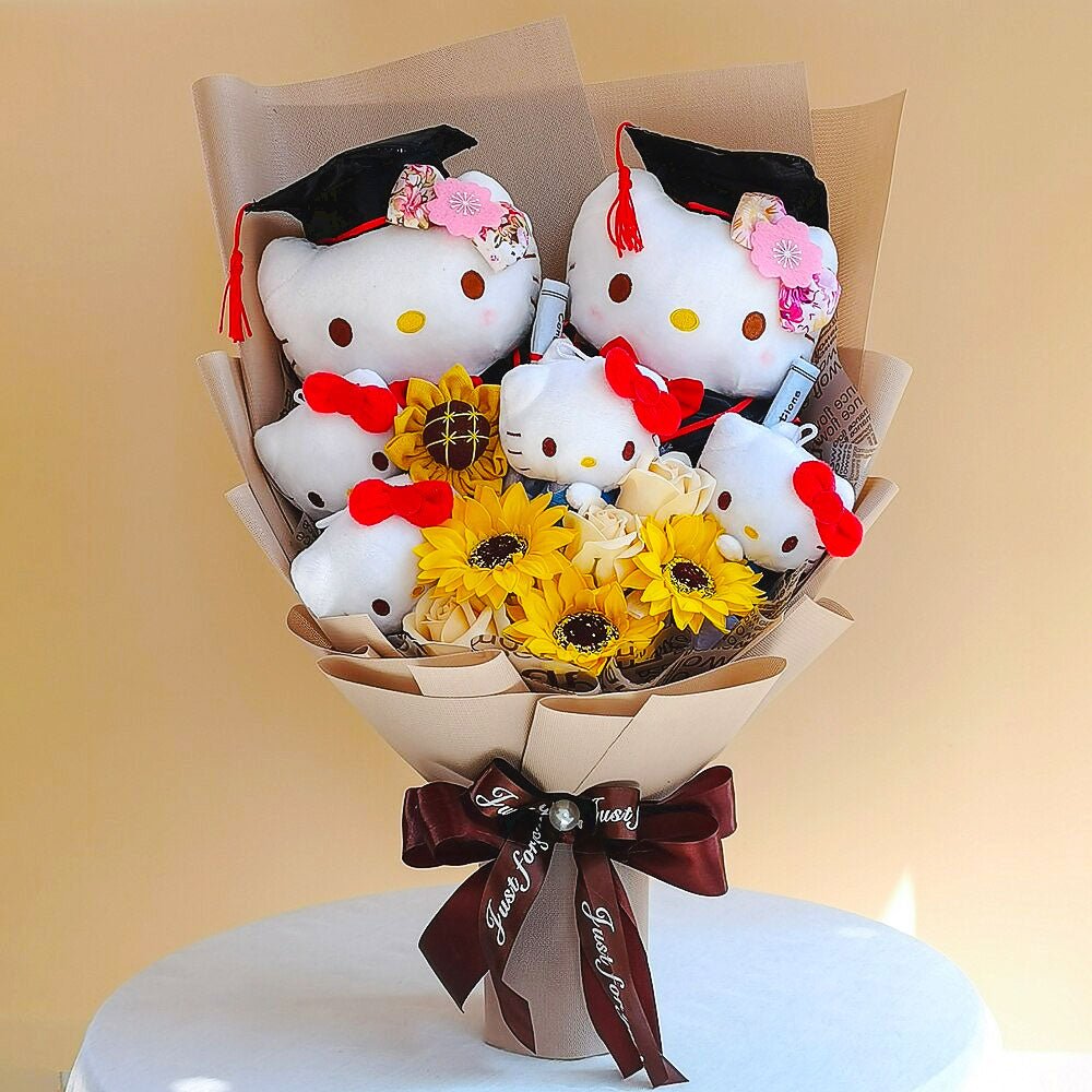 Hello Kitty Graduation Plush Toy Room Decor Plush Bouquet Soft Stuffed Dolls Gifts HK76-2 - Lusy Store LLC