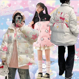 Hello Kitty Hoodie Kawaii Sanrio Cotton-Padded Outwear Loose Thicken Warm Parkas Jackets
