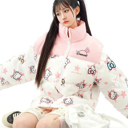 Hello Kitty Hoodie Kawaii Sanrio Cotton-Padded Outwear Loose Thicken Warm Parkas Jackets