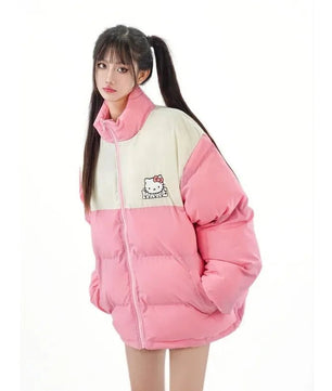 Hello Kitty Hoodie Kawaii Sanrio Cotton-Padded Outwear Loose Thicken Warm Parkas Jackets - Lusy Store LLC