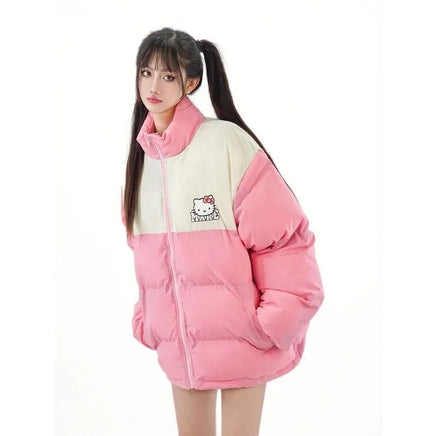 Hello Kitty Hoodie Kawaii Sanrio Cotton-Padded Outwear Loose Thicken Warm Parkas Jackets 1