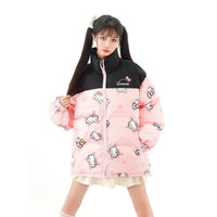Hello Kitty Hoodie Kawaii Sanrio Cotton-Padded Outwear Loose Thicken Warm Parkas Jackets 3