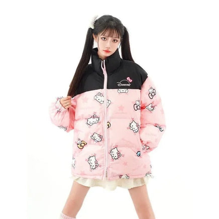 Hello Kitty Hoodie Kawaii Sanrio Cotton-Padded Outwear Loose Thicken Warm Parkas Jackets 3
