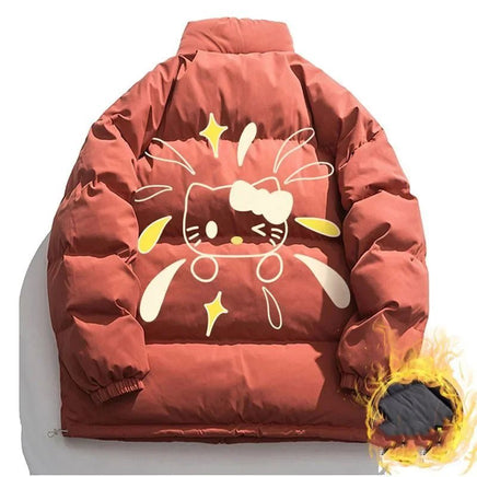 Hello Kitty Hoodie Kawaii Sanrio Cotton-Padded Outwear Loose Thicken Warm Parkas Jackets 11