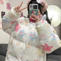 Hello Kitty Hoodie Kawaii Sanrio Cotton-Padded Outwear Loose Thicken Warm Parkas Jackets