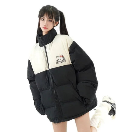 Hello Kitty Hoodie Kawaii Sanrio Cotton-Padded Outwear Loose Thicken Warm Parkas Jackets 4