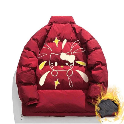 Hello Kitty Hoodie Kawaii Sanrio Cotton-Padded Outwear Loose Thicken Warm Parkas Jackets 9