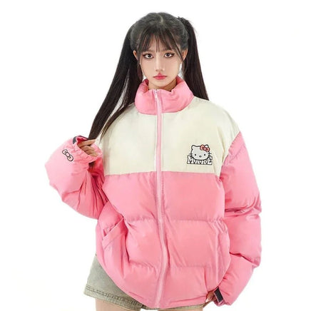 Hello Kitty Hoodie Kawaii Sanrio Cotton-Padded Outwear Loose Thicken Warm Parkas Jackets