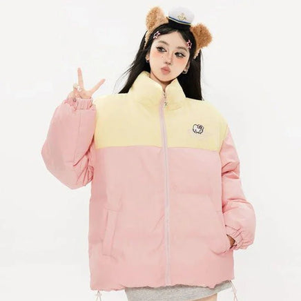 Hello Kitty Hoodie Kawaii Sanrio Cotton-Padded Outwear Loose Thicken Warm Parkas Jackets