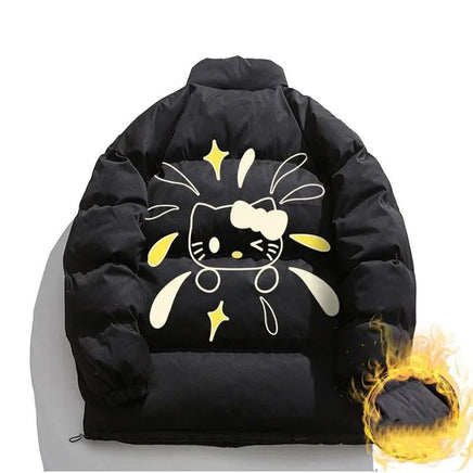 Hello Kitty Hoodie Kawaii Sanrio Cotton-Padded Outwear Loose Thicken Warm Parkas Jackets 7