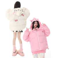 Hello Kitty Jacket Homemade Cotton Cartoon Sanrios Clothes Woman American Loose Sports Coat Kawaii Girls Padded - Lusy Store LLC