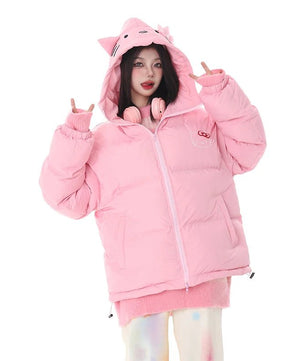 Hello Kitty Jacket Homemade Cotton Cartoon Sanrios Clothes Woman American Loose Sports Coat Kawaii Girls Padded - Lusy Store LLC