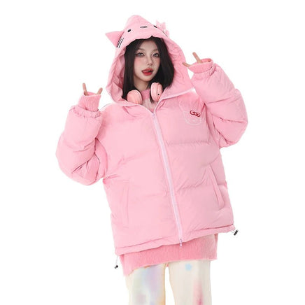 Hello Kitty Jacket Homemade Cotton Cartoon Sanrios Clothes Woman American Loose Sports Coat Kawaii Girls Padded - Lusy Store LLC