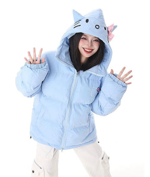 Hello Kitty Jacket Homemade Cotton Cartoon Sanrios Clothes Woman American Loose Sports Coat Kawaii Girls Padded - Lusy Store LLC