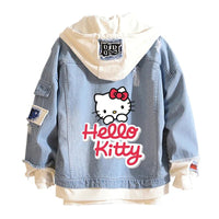 Hello Kitty Jacket Hooded Jeans Sweatshirt Unisex Ripped Hole Cosplay Denim Jacket - Lusy Store LLC