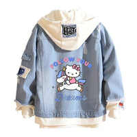 Hello Kitty Jacket Hooded Jeans Sweatshirt Unisex Ripped Hole Cosplay Denim Jacket - Lusy Store LLC