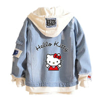 Hello Kitty Jacket Hooded Jeans Sweatshirt Unisex Ripped Hole Cosplay Denim Jacket - Lusy Store LLC