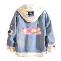 Hello Kitty Jacket Hooded Jeans Sweatshirt Unisex Ripped Hole Cosplay Denim Jacket - Lusy Store LLC