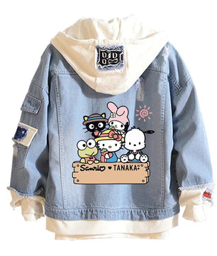 Hello Kitty Jacket Hooded Jeans Sweatshirt Unisex Ripped Hole Cosplay Denim Jacket - Lusy Store LLC