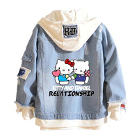 Hello Kitty Jacket Hooded Jeans Sweatshirt Unisex Ripped Hole Cosplay Denim Jacket - Lusy Store LLC