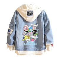 Hello Kitty Jacket Hooded Jeans Sweatshirt Unisex Ripped Hole Cosplay Denim Jacket - Lusy Store LLC