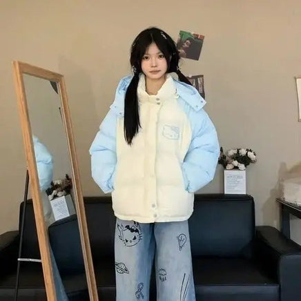 Hello Kitty Jacket Kawaii Womens Cotton Clothing Cartoon Fashion Cute Girl Warm Clothes 9