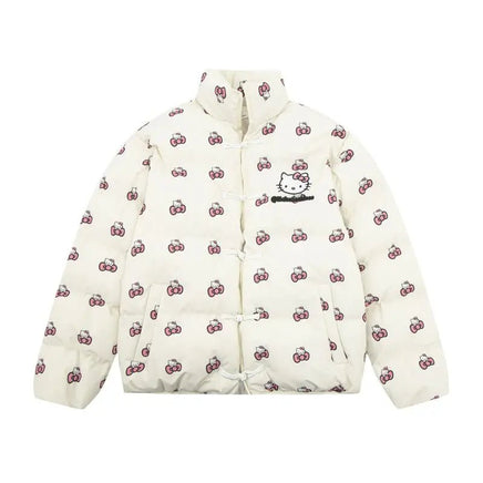 Hello Kitty Jacket Kawaii Womens Cotton Clothing Cartoon Fashion Cute Girl Warm Clothes 8