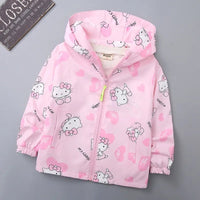 Hello Kitty Jackets for Girls Sanrio Cartoon Coat Baby Girls Kawaii Windbreaker Coat Hooded - Lusy Store LLC