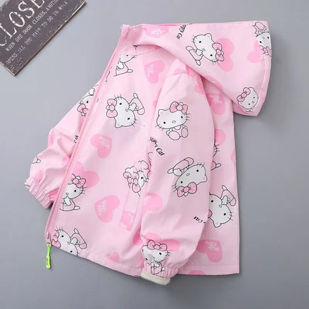 Hello Kitty Jackets for Girls Sanrio Cartoon Coat Baby Girls Kawaii Windbreaker Coat Hooded - Lusy Store LLC