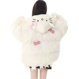 Hello Kitty Padded Cotton Clothes Thickened Warm Loose Coat for Women Girls White