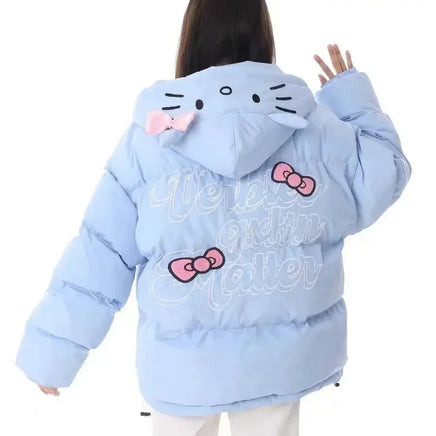 Hello Kitty Padded Cotton Clothes Thickened Warm Loose Coat for Women Girls