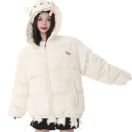 Hello Kitty Padded Cotton Clothes Thickened Warm Loose Coat for Women Girls