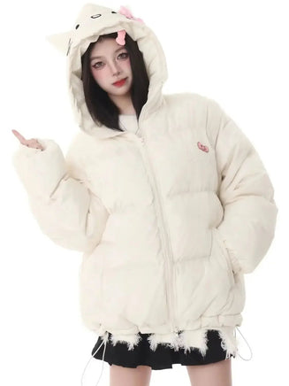 Hello Kitty Padded Cotton Clothes Thickened Warm Loose Coat for Women Girls - Lusy Store LLC