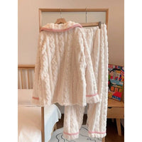 Hello Kitty Pajama Anime Coral Velvet Female Sweet Plus Velvet Thicken Keep Warm Loungewear Set