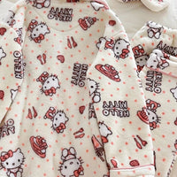 Hello Kitty Pajamas Kawaii Sanrio Anime Girls Coral Velvet Thickened Lapel Cardigan Warm Home Clothes Dormitory