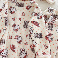 Hello Kitty Pajamas Kawaii Sanrio Anime Girls Coral Velvet Thickened Lapel Cardigan Warm Home Clothes Dormitory - Lusy Store LLC