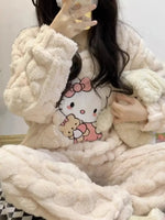 Hello Kitty Pajamas Sanrio Anime Female Thickening Coral Fleece Outerwear Warm Suit - Lusy Store LLC