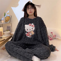 Hello Kitty Pajamas Sanrio Anime Female Thickening Coral Fleece Outerwear Warm Suit - Lusy Store LLC