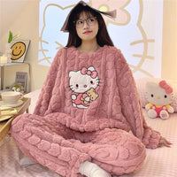 Hello Kitty Pajamas Sanrio Anime Female Thickening Coral Fleece Outerwear Warm Suit - Lusy Store LLC