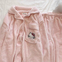 Hello Kitty Pajamas Sanrio Anime Kawaii Cute Cartoon Plush Thickened Nightshirt Set - Lusy Store LLC