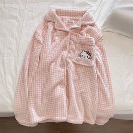 Hello Kitty Pajamas Sanrio Anime Kawaii Cute Cartoon Plush Thickened Nightshirt Set - Lusy Store LLC